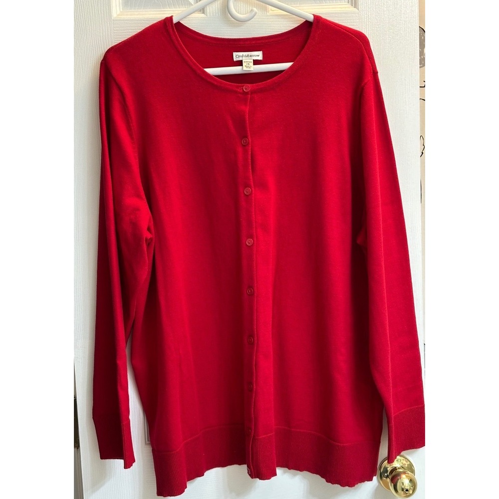 Croft & Barrow Womens Red Button Front Cardigan Sweater Size 2X